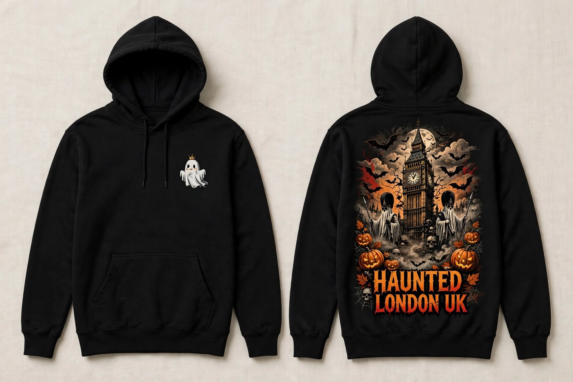 Haunted London black hoodie, front and back print
