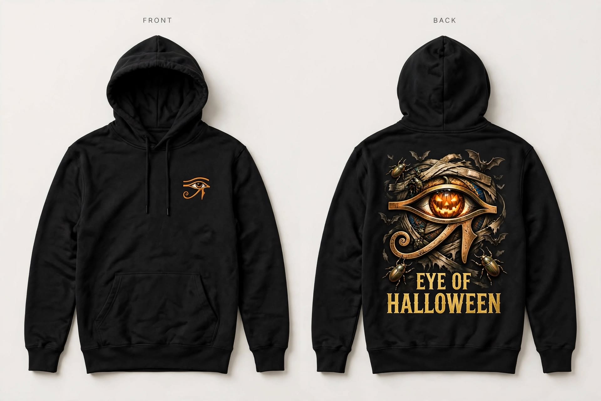 Eye of Halloween black hoodie, front and back print
