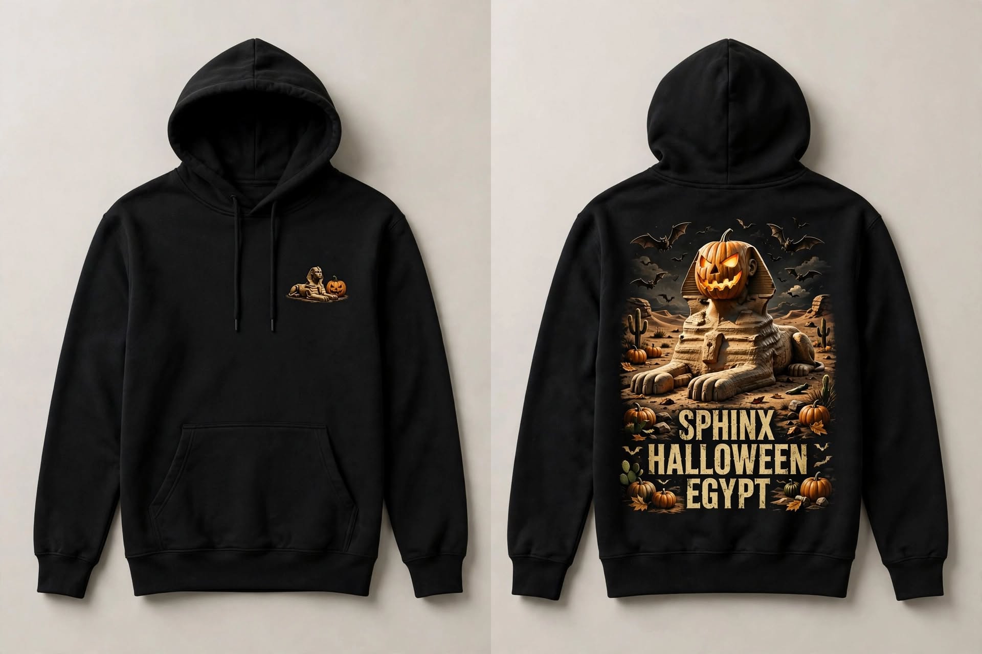 Sphinx Halloween black hoodie, front and back print